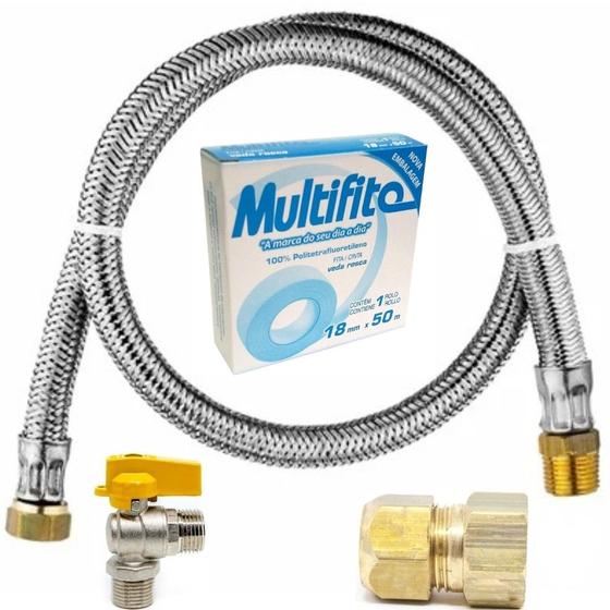 Imagem de Kit Instalação Gás Encanado Mang 1,50mt+registro+adaptador