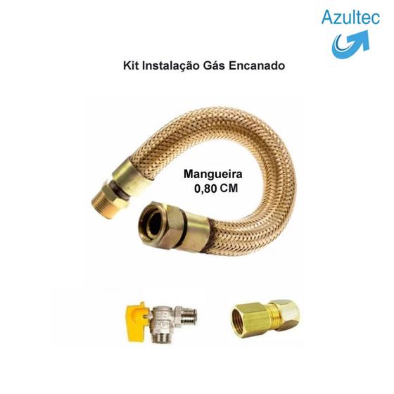Imagem de Kit instalação gás encanado mangueira 0,80 cm + registro + adaptador