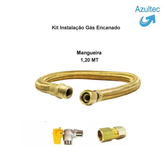 Imagem de Kit instalação gás encanado mangueira 1,20 mts. + registro + adaptador