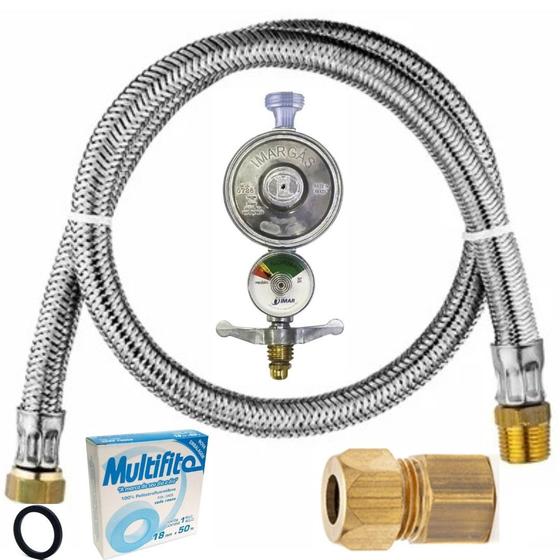 Kit Instalação Gás Mangueira 1,00Mt Com Manômetro BotijãoGlp Menor preço em Kit Instalação Gás Mangueira 1,00Mt Com Manômetro BotijãoGlp