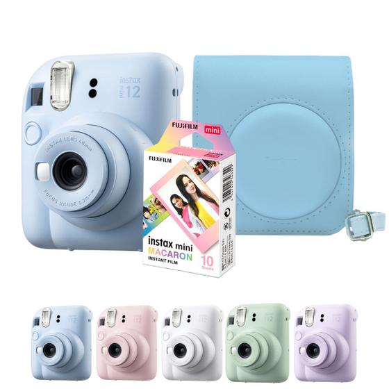 Imagem de Kit Instax Mini 12 Com Bolsa Original + Filme 10 Fotos Macaron Azul