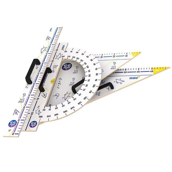 Imagem de Kit Instrumentos Geométricos 4Uni Escolar Gis Com Giz Stalo