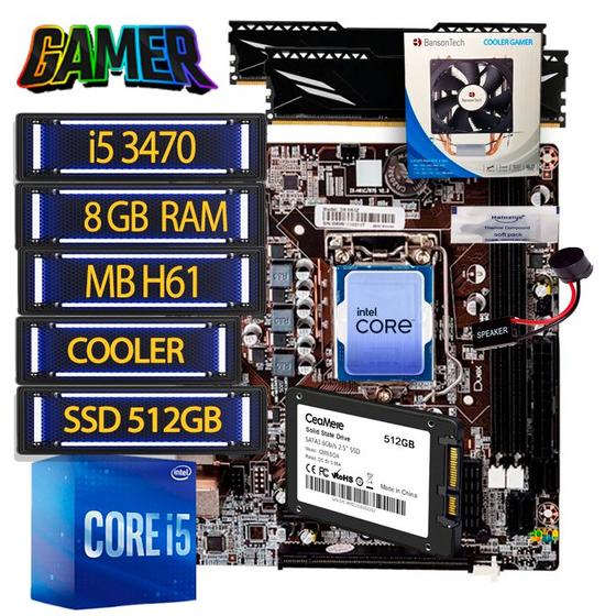 Imagem de Kit Intel I5 3ªgeração+mb H61 +8 Gb Ddr3 Gamer + Ssd 512gb + Cooler Gamer