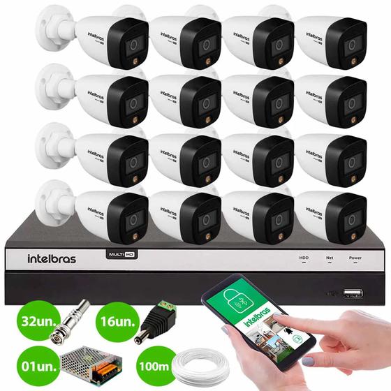 Imagem de Kit Intelbras 16 Cam Vhd 1220b Full Color 1080p Dvr 3116 S/Hd