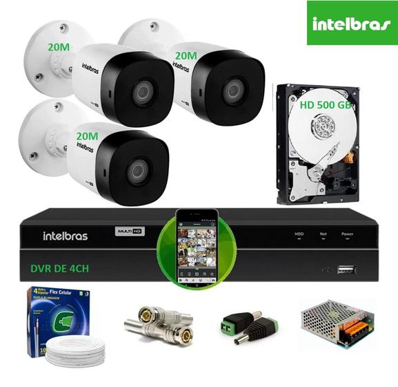 Imagem de Kit Intelbras 3 Cam G4 Dvr 4ch Mhdx H.265 Com Hd 500giga