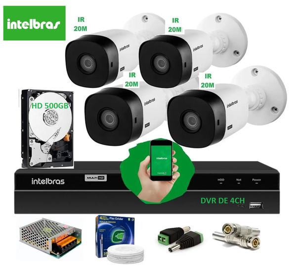 Kit Intelbras 4 Cam 1120b G6 Ir 20m Dvr 4ch Mhdx full Hd 500giga