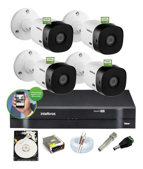 Imagem de Kit Intelbras 4 Cam 1220b G4 Full Hd 1080p 2m Dvr 4 Mhdx H.265 Intelbras Hd 500gb