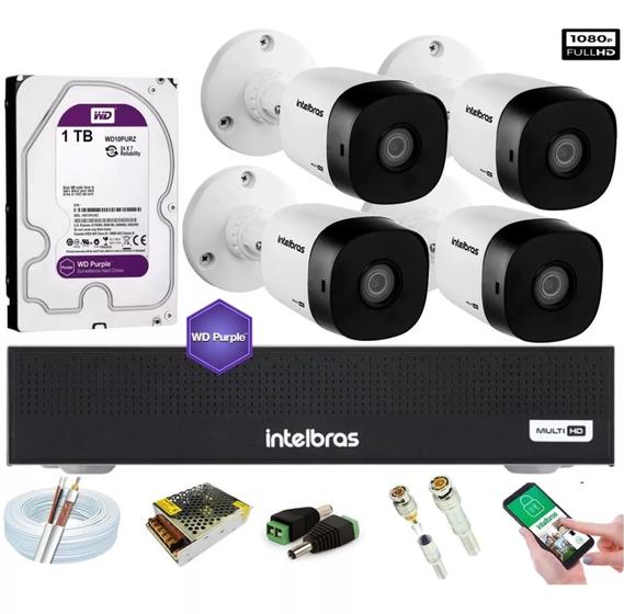 Imagem de Kit Intelbras 4 Cam 1220b G4 Full Hd 1080p 4 Mhdx 3004-C Fullhd 1080p Intelbras Hd 1 Tb Wd Purp