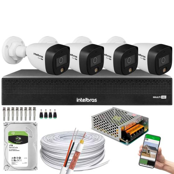 Imagem de Kit Intelbras 4 Cam Full Color 1220 Dvr Mhdx 3004 C/ Hd 1 Tb