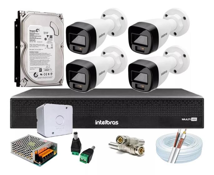Imagem de Kit Intelbras 4 Câmeras Full Color C/ Audio Dvr 4ch 1104c C/hd 1tb