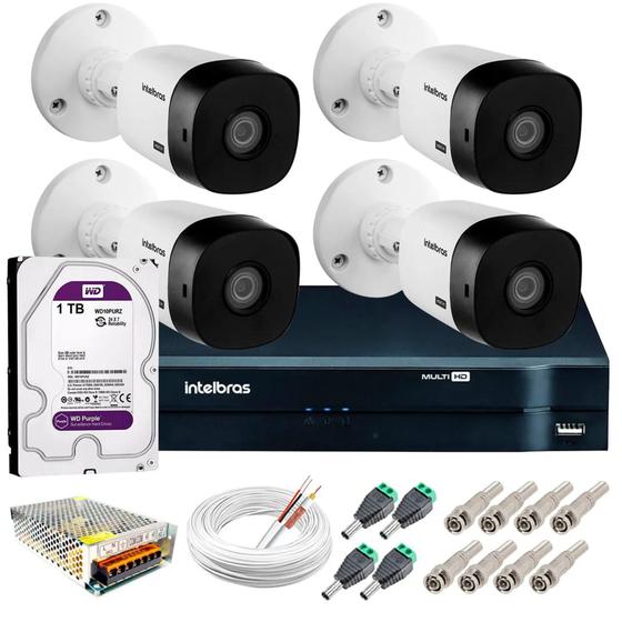 Imagem de Kit Intelbras 4 Câmeras HD 720p VHL 1120 B + DVR 1104 Intelbras com HD 1TB + Acessórios