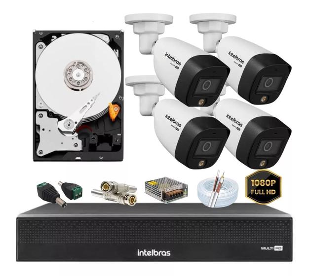 Imagem de Kit Intelbras 4 Full Color 1220 Dvr 4c 3004c Hd Instalado