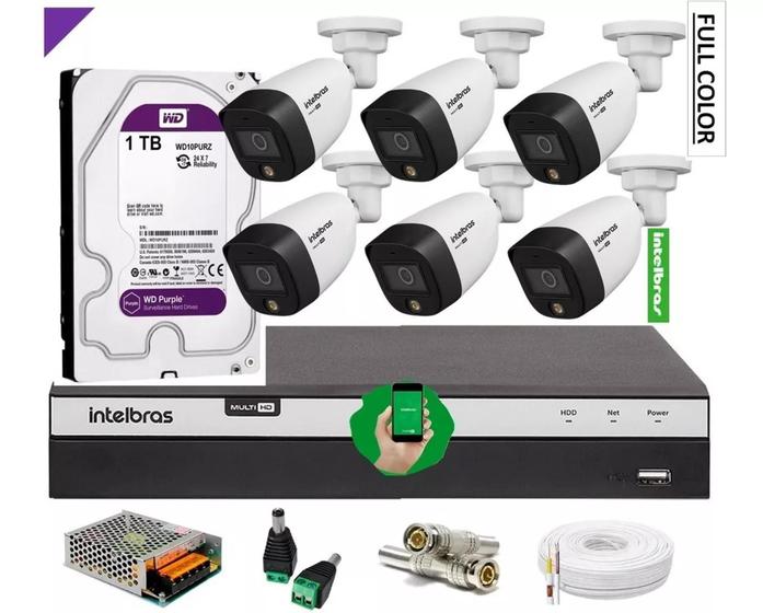 Imagem de Kit Intelbras 6 Cam Ful Color 1220 Dvr 8ch 3108 Hd C/ Purple