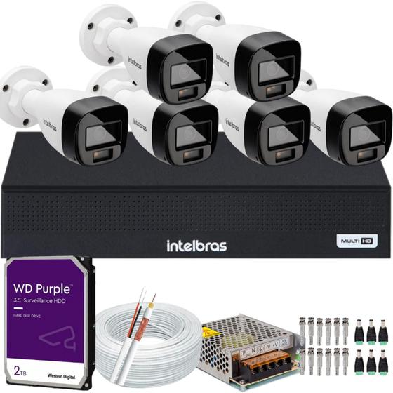 Imagem de Kit Intelbras 6 Cameras Segurança VHD 3220b+ Microfone Audio Full Color 1080p Dvr 3008c 2TB Purple