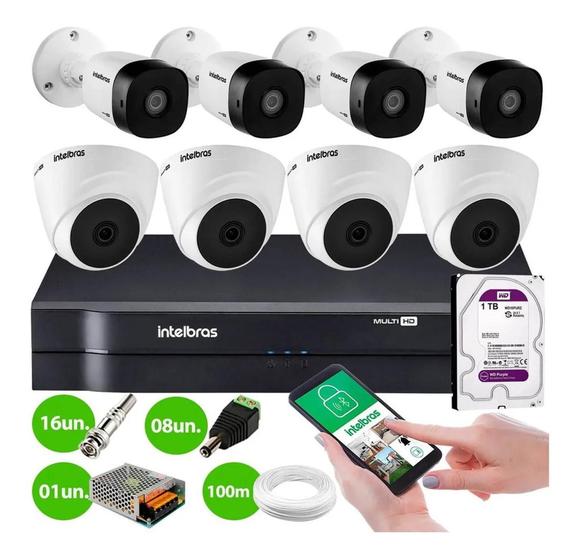 Imagem de Kit intelbras 8 Câmeras Bullet + Dome Hd 720p + Dvr Mhdx 1108 + Hd1tb+200m de cabo