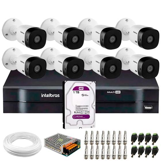 Imagem de Kit Intelbras 8 Câmeras HD 720p 1120 B + DVR Multi Hd Intelbras com HD 1TB + Acessórios