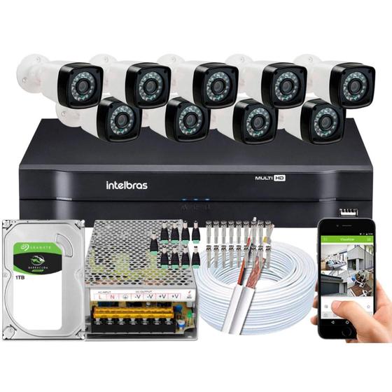 Imagem de Kit Intelbras 9 Cameras Segurança 2mp Full Hd Dvr 1116 16 Ch