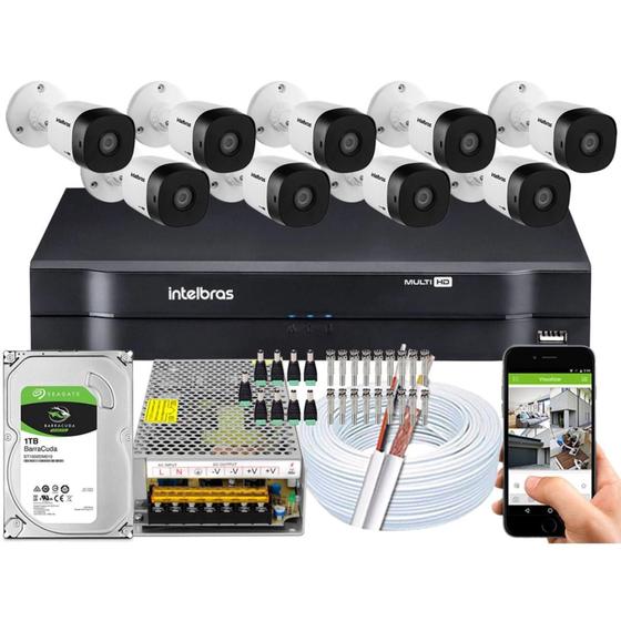 Imagem de Kit Intelbras 9 Câmeras Segurança Full Hd 20m 1220 Mhdx 1116