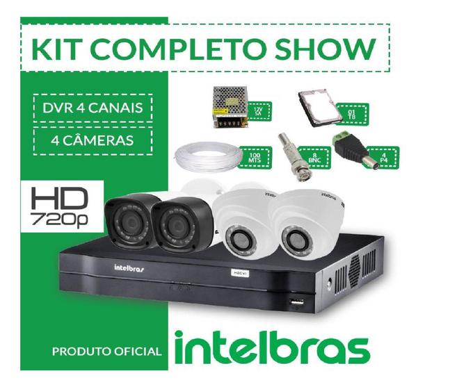 Imagem de Kit intelbras completo alta definição - 4 câmeras interno/externo - hd