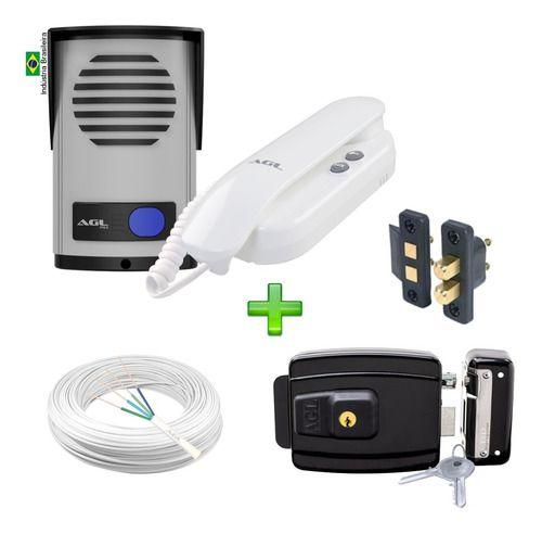 Kit Interfone Agl P10s + Fechadura + Contato + 50 Mts Cabo Menor preço em Kit Interfone Agl P10s + Fechadura + Contato + 50 Mts Cabo