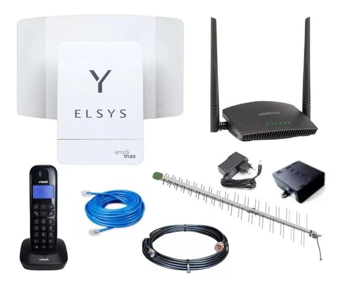 Kit Internet Rural Elsys Amplimax4g + Tel S/fio + Roteador + Antena + Cabos Menor preço em Kit Internet Rural Elsys Amplimax4g + Tel S/fio + Roteador + Antena + Cabos