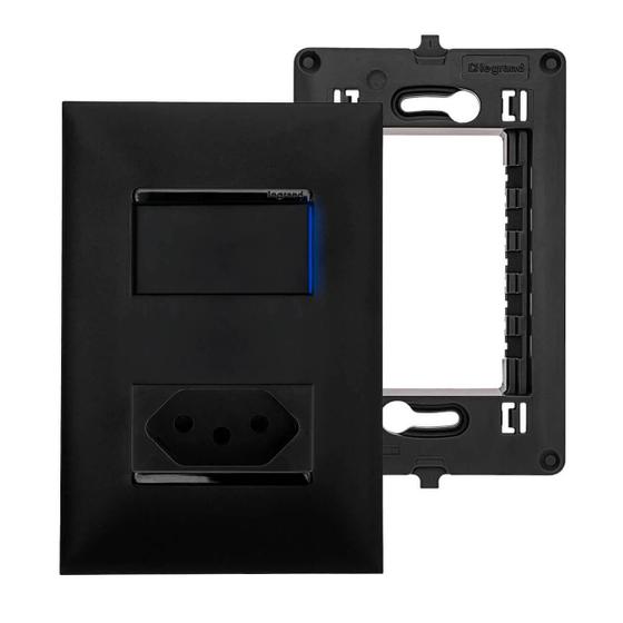 Imagem de Kit Interruptor com LED e Tomada 20A Com Placa e Suporte Preto 4x2 Legrand PIAL Plus+