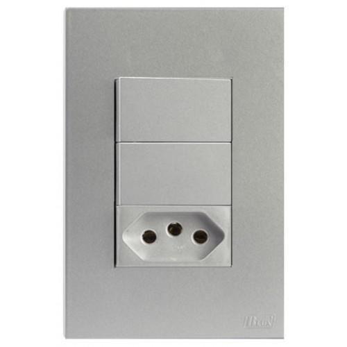 Imagem de Kit Interruptor Duplo Simples + Tomada 10A 4X2 Brs12249-1Pr