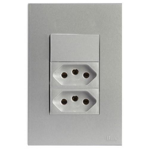 Imagem de Kit Interruptor Simples + Tomada Dupla 10A 4X2 Brs12285-8Pr
