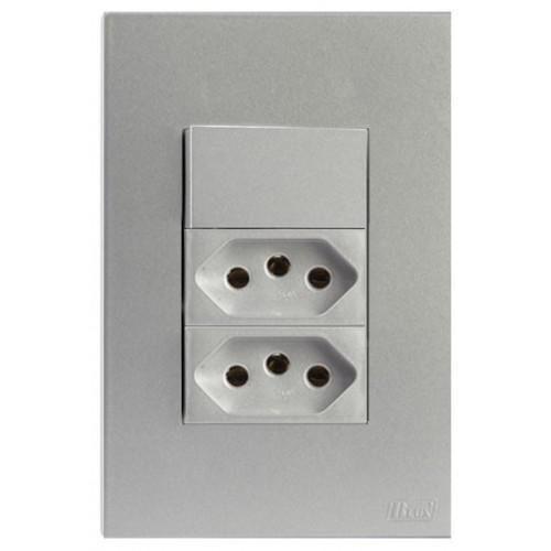 Imagem de Kit Interruptor Simples + Tomada Dupla 10A 4X2 Brs12285-8Pr