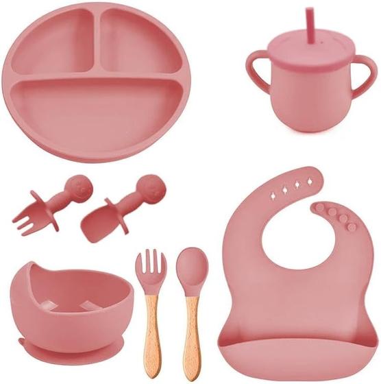 Imagem de Kit Introdução Alimentar Bebe 8 Peças Silicone Iniciação para Alimentos (Rosa)