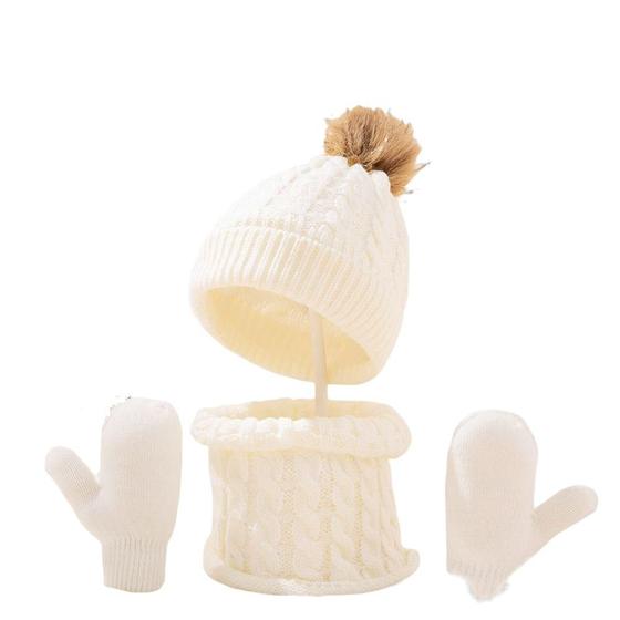 Imagem de Kit inverno bebê rn touca cachecol luva gorro de lã infantil