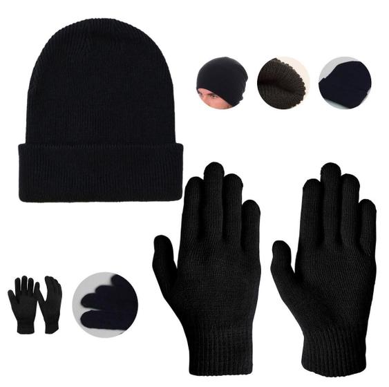 Imagem de Kit Inverno Com Touca E Luva Para Frio Tamanho Único Preto