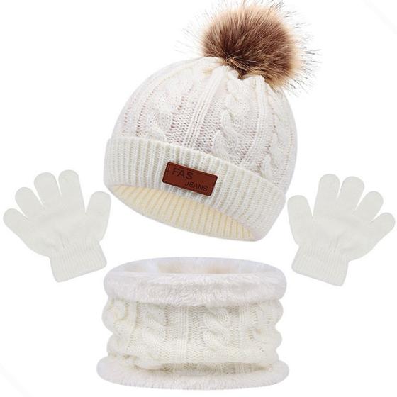 Imagem de Kit inverno infantil gorro cachecol luva bebê touca de lã