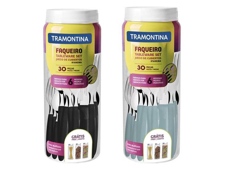 Imagem de Kit Ipanema Preto/Turquesa Tramontina Lâminas Aço Inox 60 Pçs