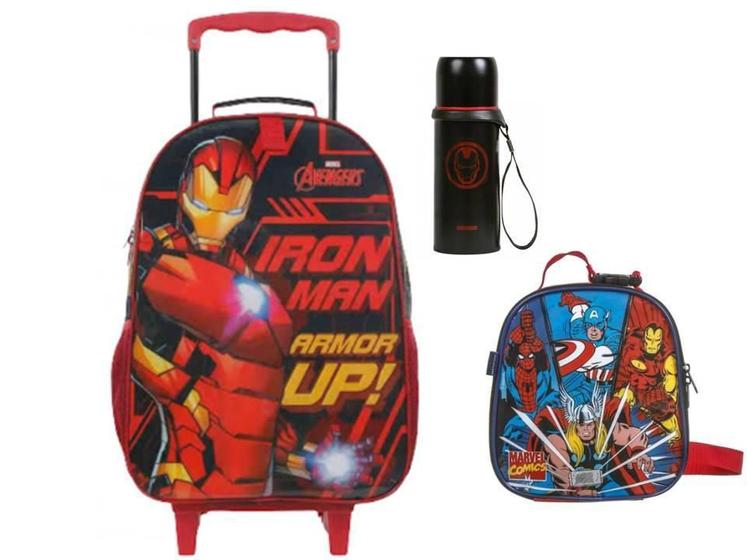 Imagem de Kit Iron Man Mochila De Rodinha + Lancheira + Garrafa