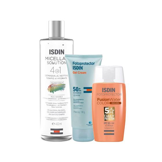 Imagem de Kit Isdin Facial e Corporal - Água Micelar e Prot Solar FPS 50 Escura e Prot Solar Corporal FPS 50+