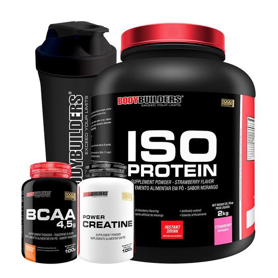 Imagem de Kit Iso Protein 2kg + Power Creatina 100g + BCAA 4,5 100g Tangerina + Coqueteleira - Bodybuilders