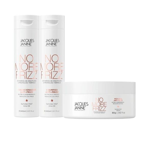 Imagem de Kit Jacques Janine No More Frizz Shampoo Sem Sal Condicionador Leave-In 240ml Máscara Hidratação 80g