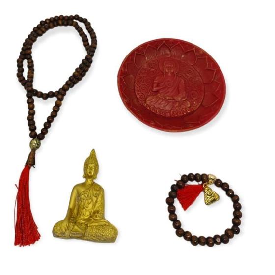 Imagem de Kit Japamala + Incensário + Pulseira + Buda 9 Cm