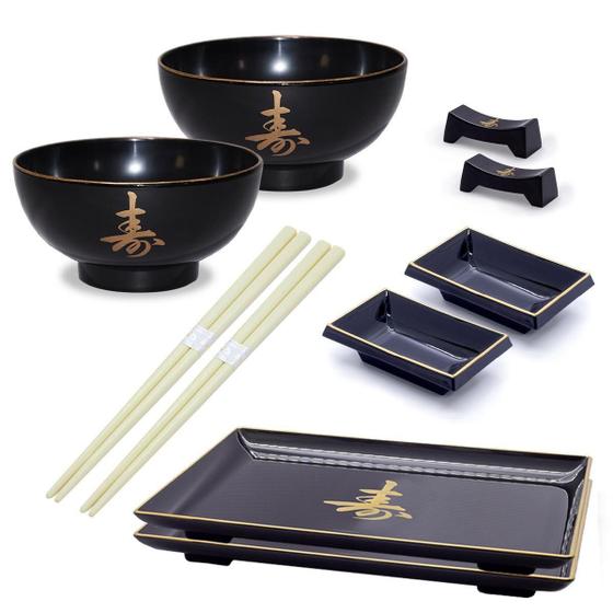 Imagem de Kit Japonês 10 Peças Completo Para 2 Pessoas Preto Laqueado