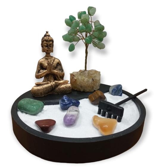 Imagem de Kit Jardim Zen Redonto Incensario Buda E Pedras 7 Chakras