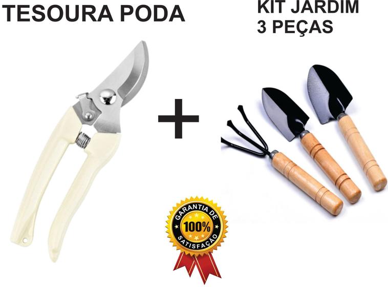 Imagem de Kit Jardinagem Tesoura Poda + Mini pazinhas ( 2 pazinhas 1 rastelo )