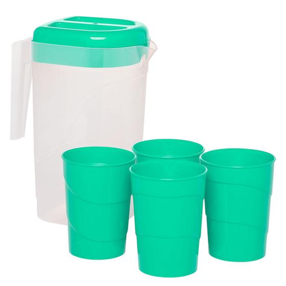 Imagem de Kit Jarra Com Tampa Alça 2L C/ 4 Copos Plástico Suco Água