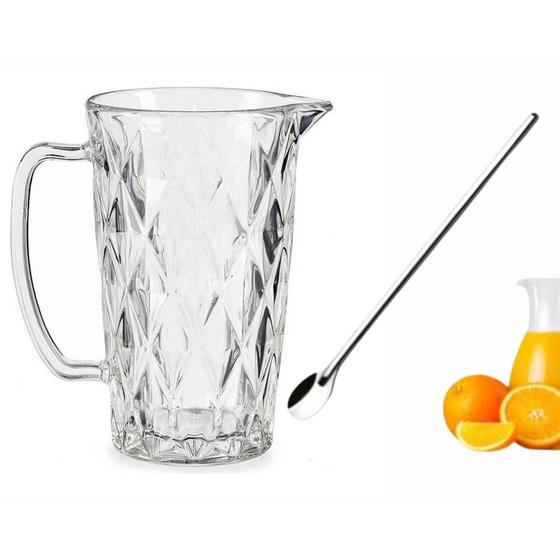 Imagem de Kit Jarra de Vidro Com Alça Diamante + Colher Suco Inox 20cm