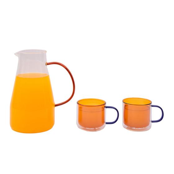 Imagem de Kit jarra de vidro de suco com alça e 2 canecas de vidro - Oikos