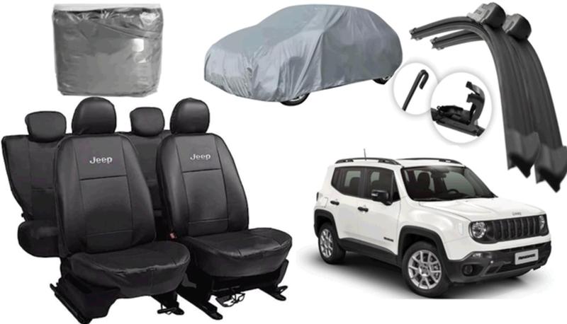 Imagem de Kit Jeep Renegade 2015-2023: Capa de Couro, Capa de Cobertura e Limpador de Parabrisa Premium