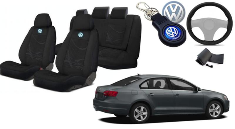 Imagem de Kit Jetta Renovado: Capas de Tecido para Bancos Jetta 2010-2017 + Volante + Chaveiro VW