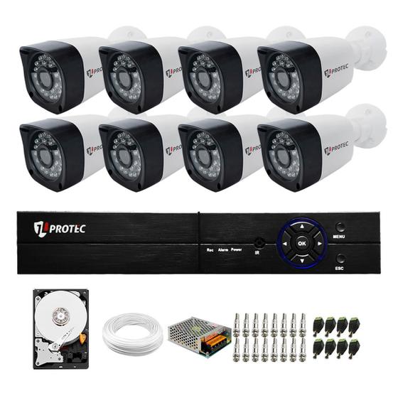 Kit JL Protec 8 Câmeras Bullet 1080p 1020A + DVR 6008A Gravador de Vídeo / DVR Magazine Luiza
