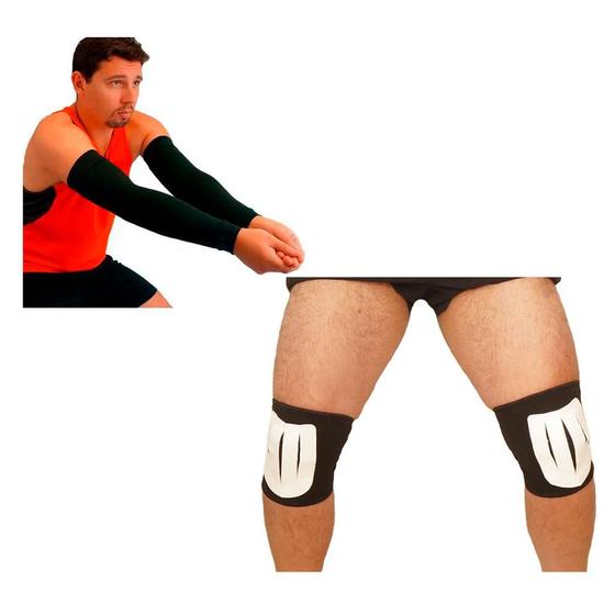 Kit Joelheira Volêi / Futsal / Hand / Dança + Manguito Longo Menor preço em Kit Joelheira Volêi / Futsal / Hand / Dança + Manguito Longo