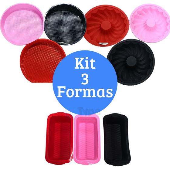 Kit Jogo 3 Forma Assadeira em Silicone para Bolo Redondo Pão Torta Pudim Empadão Antiaderente Menor preço em Kit Jogo 3 Forma Assadeira em Silicone para Bolo Redondo Pão Torta Pudim Empadão Antiaderente